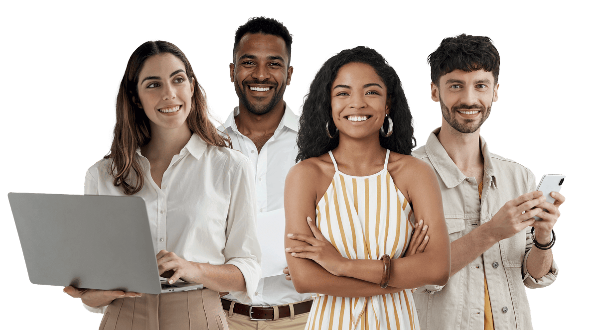 Equipe de profissionais sorrindo